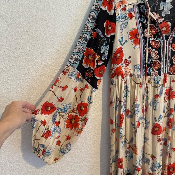 Patrons of Peace Floral Bohemian Dress Red Cream Blouson Long Sleeve S - Picture 6 of 13